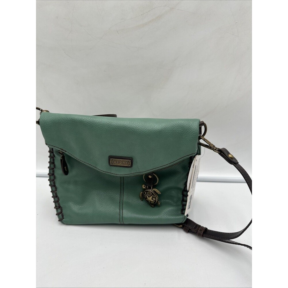 Chala Purse Handbag Leather Teal Cross Body Turtle Charm Metal Convertible NWT